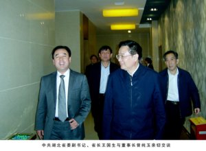 中共湖北省委副书记、省长王国生与董事长亲密交谈